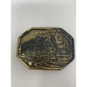 Vintage Embossed Locomotive Train Brass Belt Buckle Avon‎